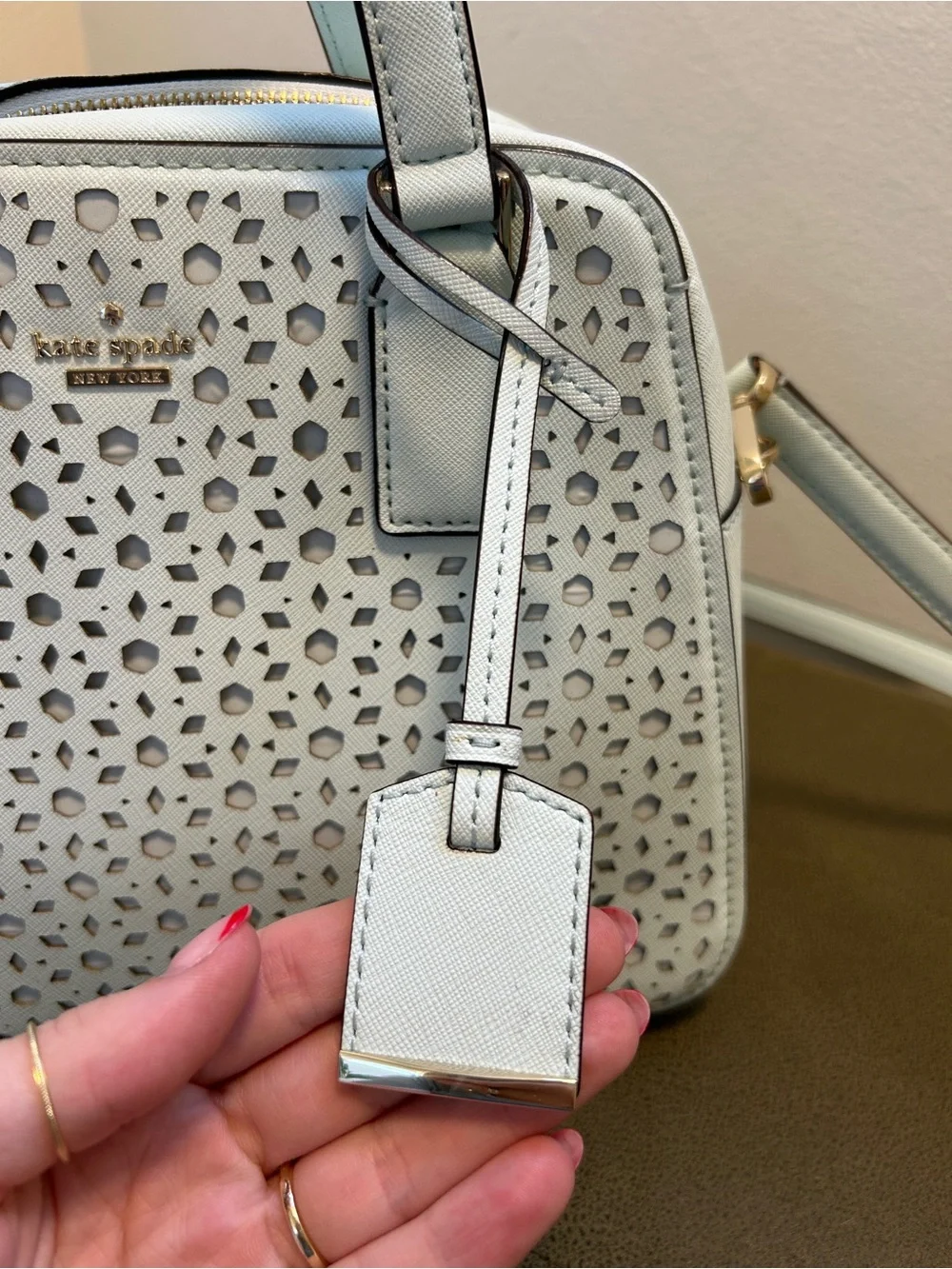 kate spade Light Gray Perforated Leather Satchel